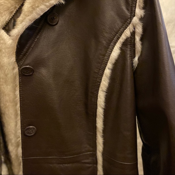 Dennis Basso Design Smooth Faux Fur & Brown Leather Coat. - Picture 7 of 11